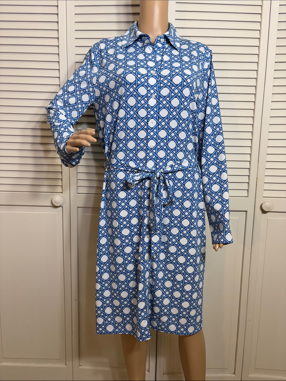 Brooks Brothers Blue and White Geometric Long Sleeves Shirt Dress XL - Picture 5 of 16